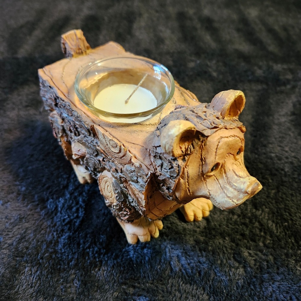 Resin Bear Figurine Candle Holder